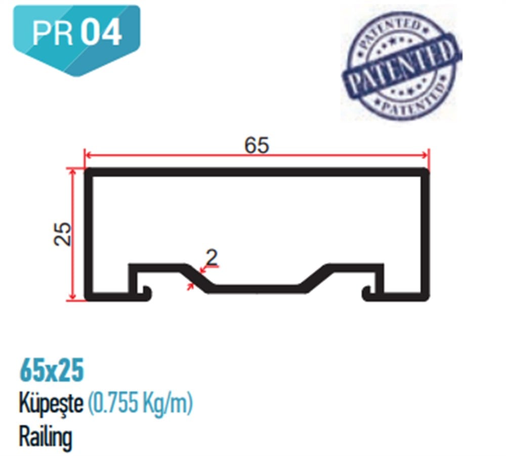 65x25 KARE KORKULUK PROFİLİ DÜZ KANALSIZ