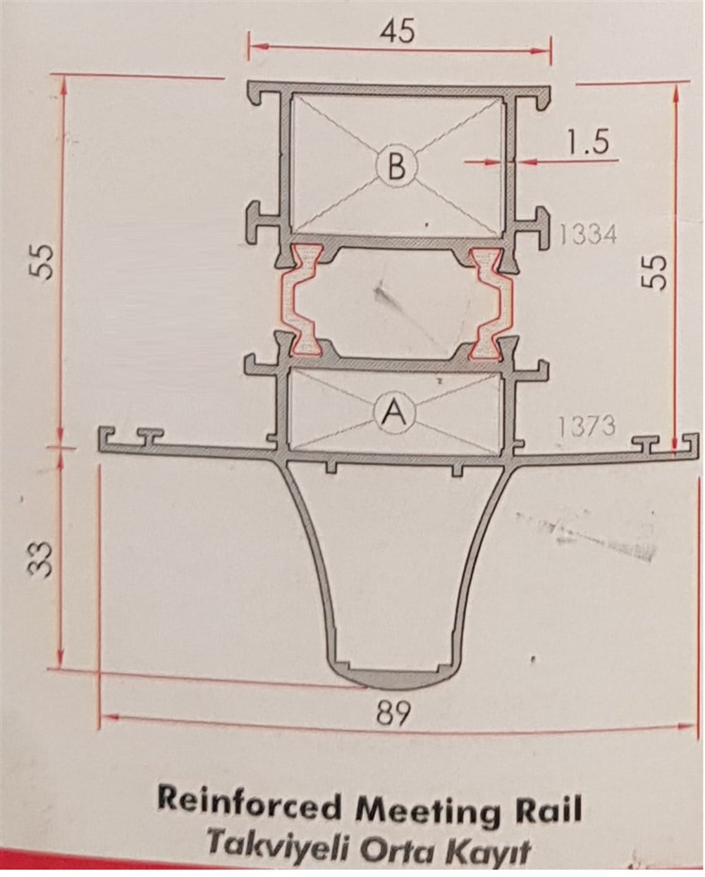 ALUMİNYUM TAKVİYELİ ORTA KAYIT PROFİLİ  55 LİK SERİ