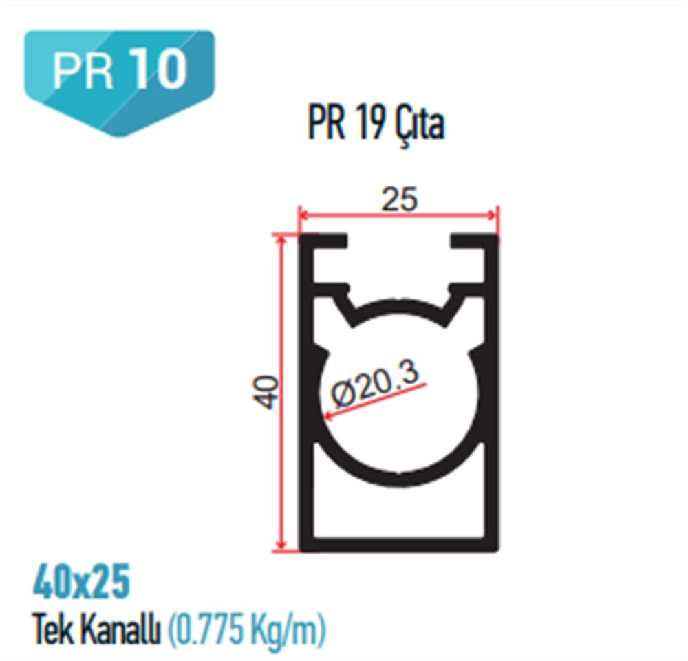 40x25 Tek Kanal Kare Küpeşte Profili