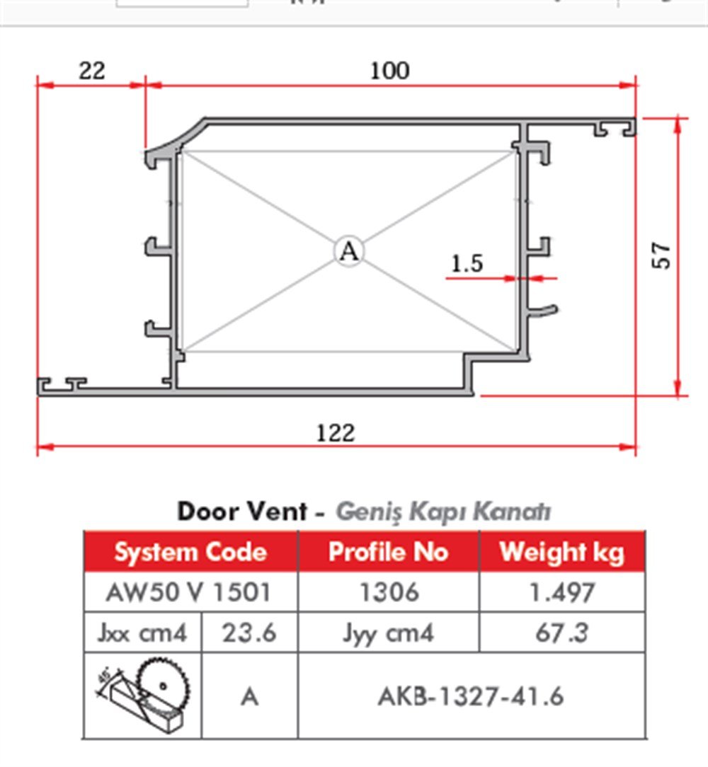 ALUMİNYUM GENİŞ KAPI PROFİLİ  AW50 YALITIMSIZ