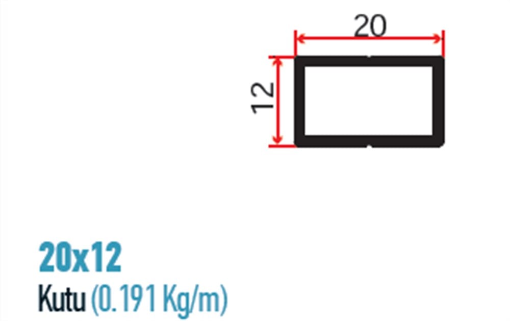 20x12 KUTU PROFİL KARE KÜPEŞTE İÇİN