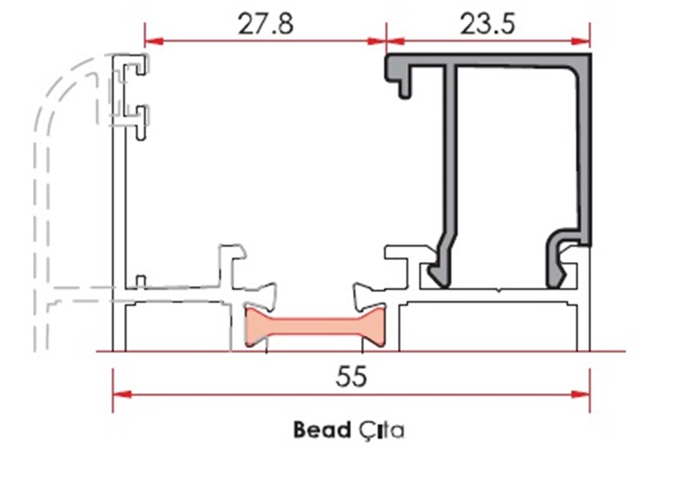 ALUMİNYUM SİSTEM ÇITA PROFİLİ 23,5 mm 
