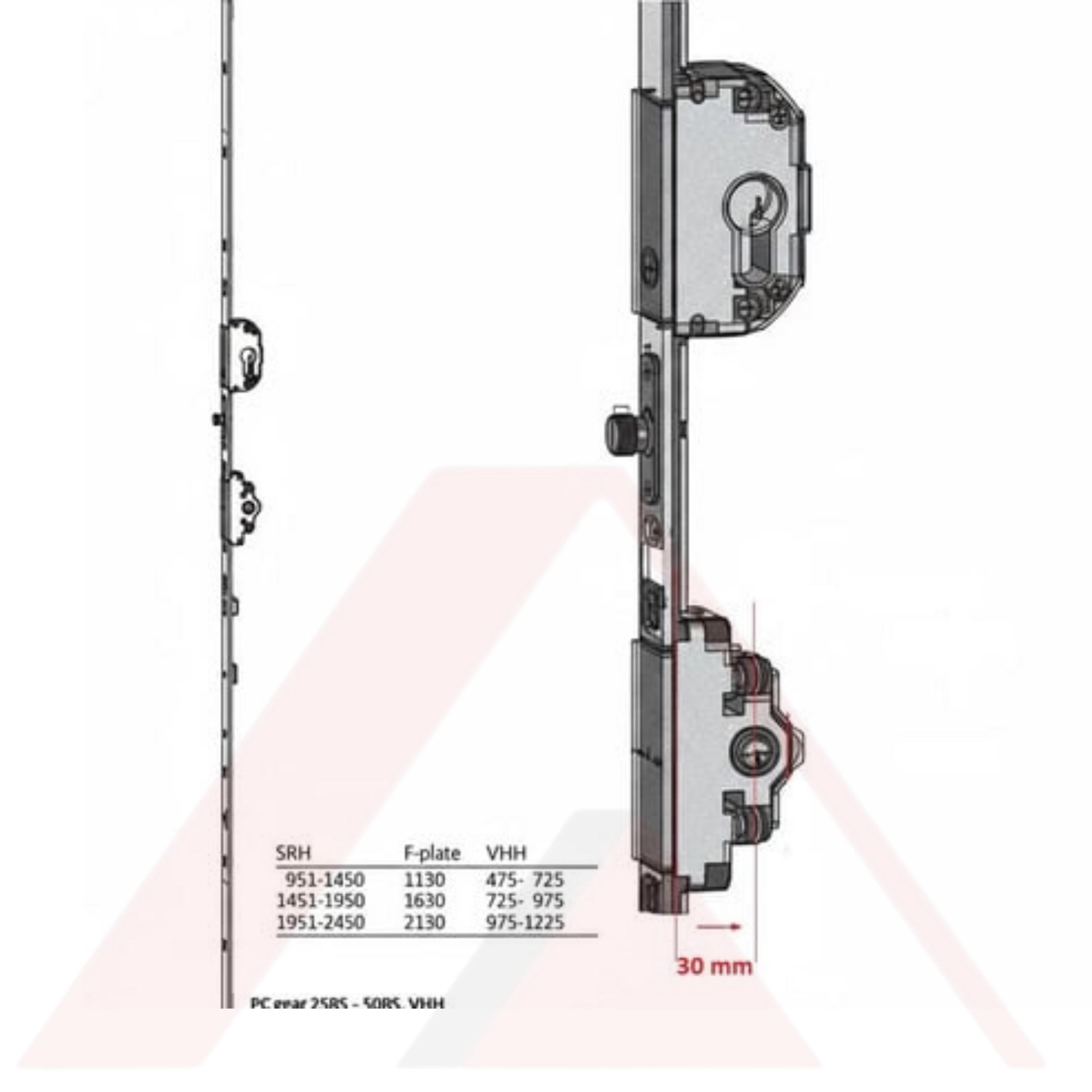 Kilitlenebilir Çift Açılım-Paralel Sürme İspanyoleti 30 mm Kol Merkezli
