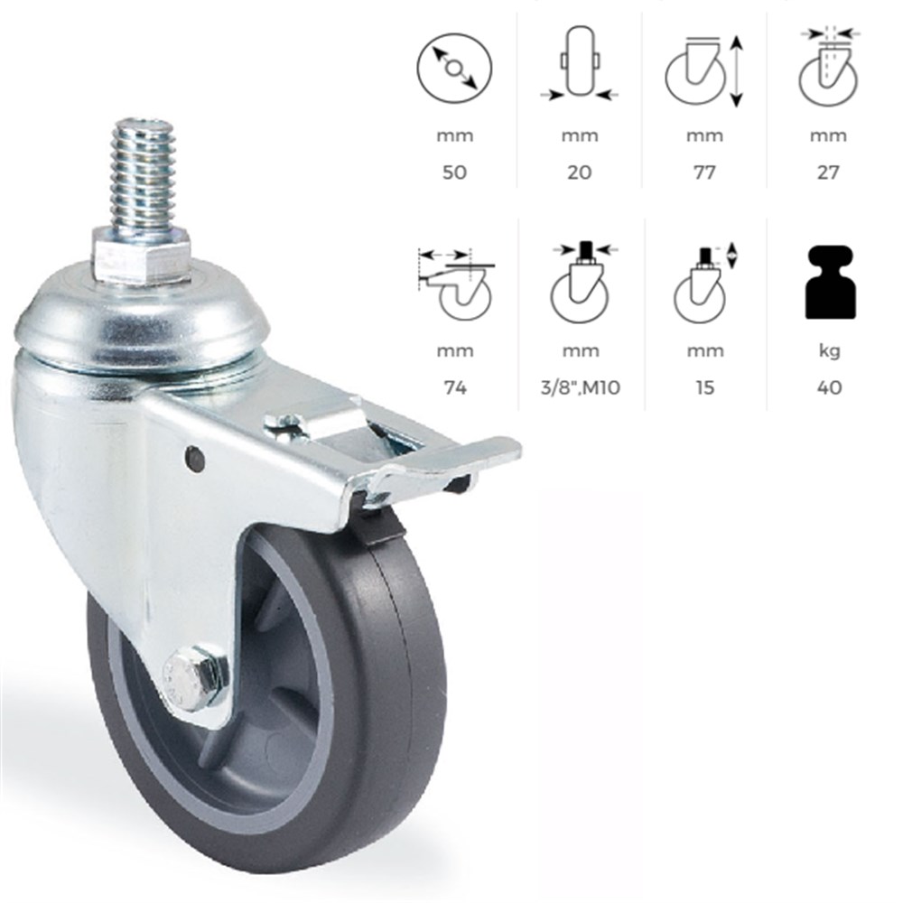 ORTA YÜK TAŞIMA OYNAK CİVATA BAĞLANTILI TEKERİ 50 mm 1701MTB050