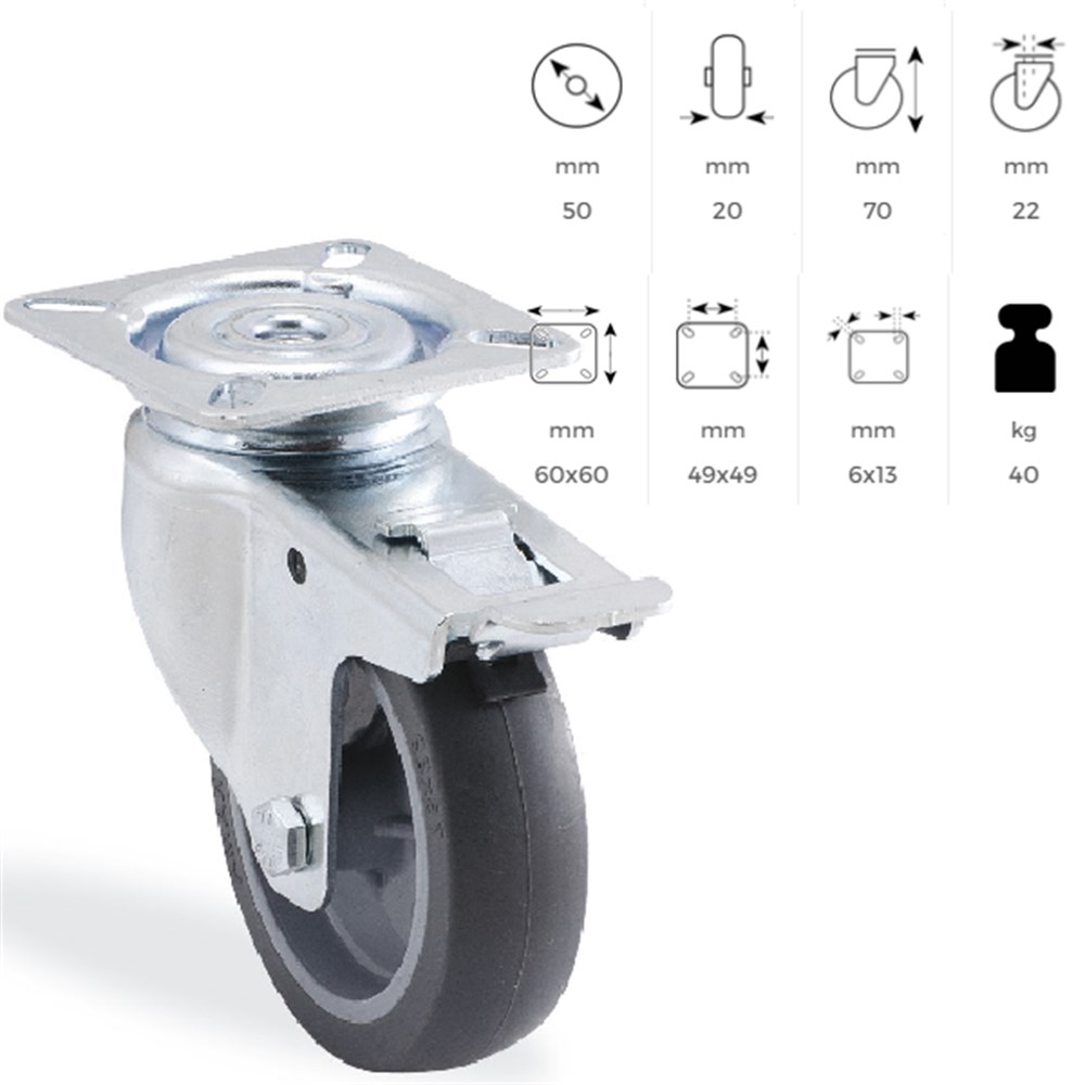 ORTA YÜK TAŞIMA TEKERİ TABLALI GRİ 50 mm 1702MTB050 F18