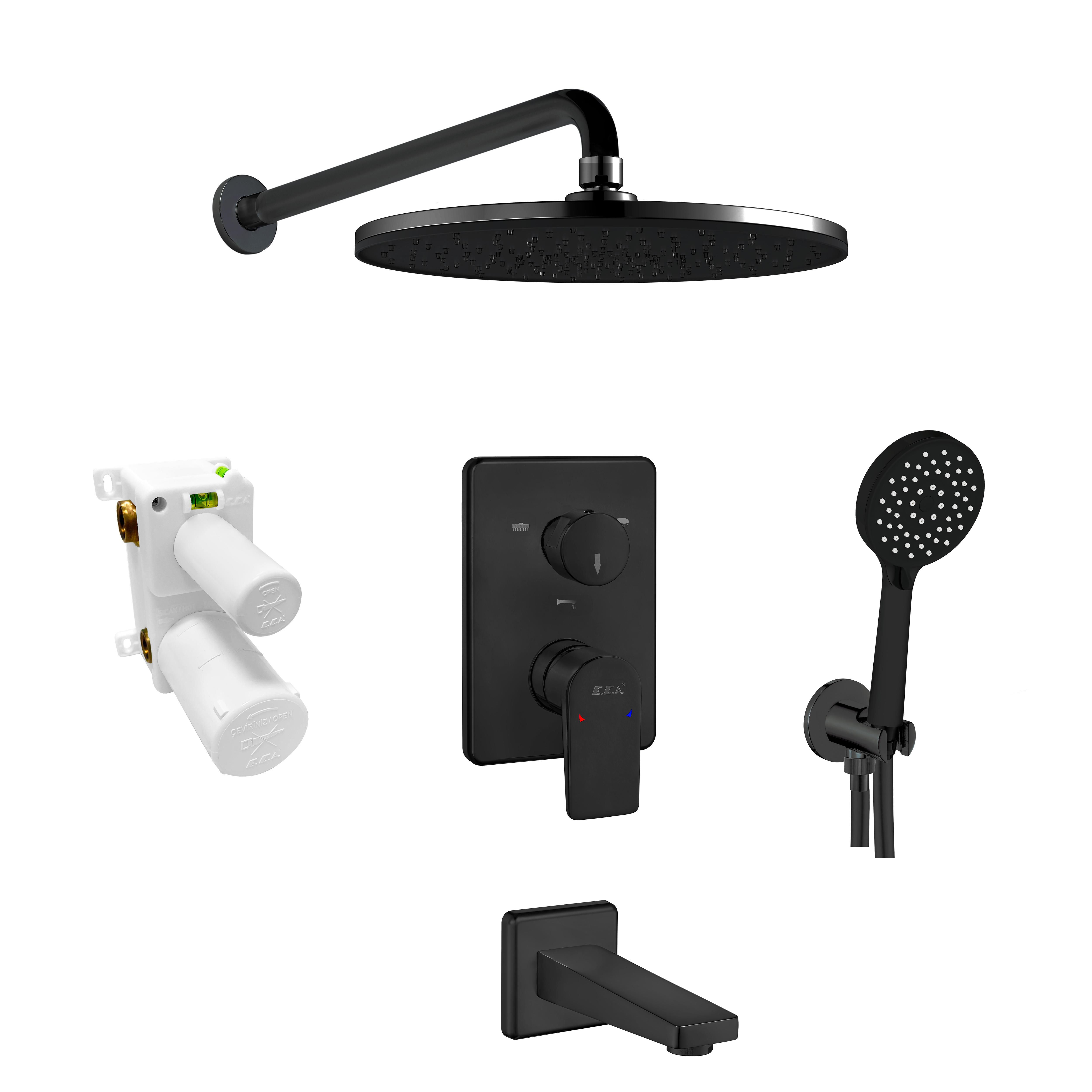 ECA DALIA MAT SİYAH ANKASTRE DUŞ SETİ 3 YOLLU