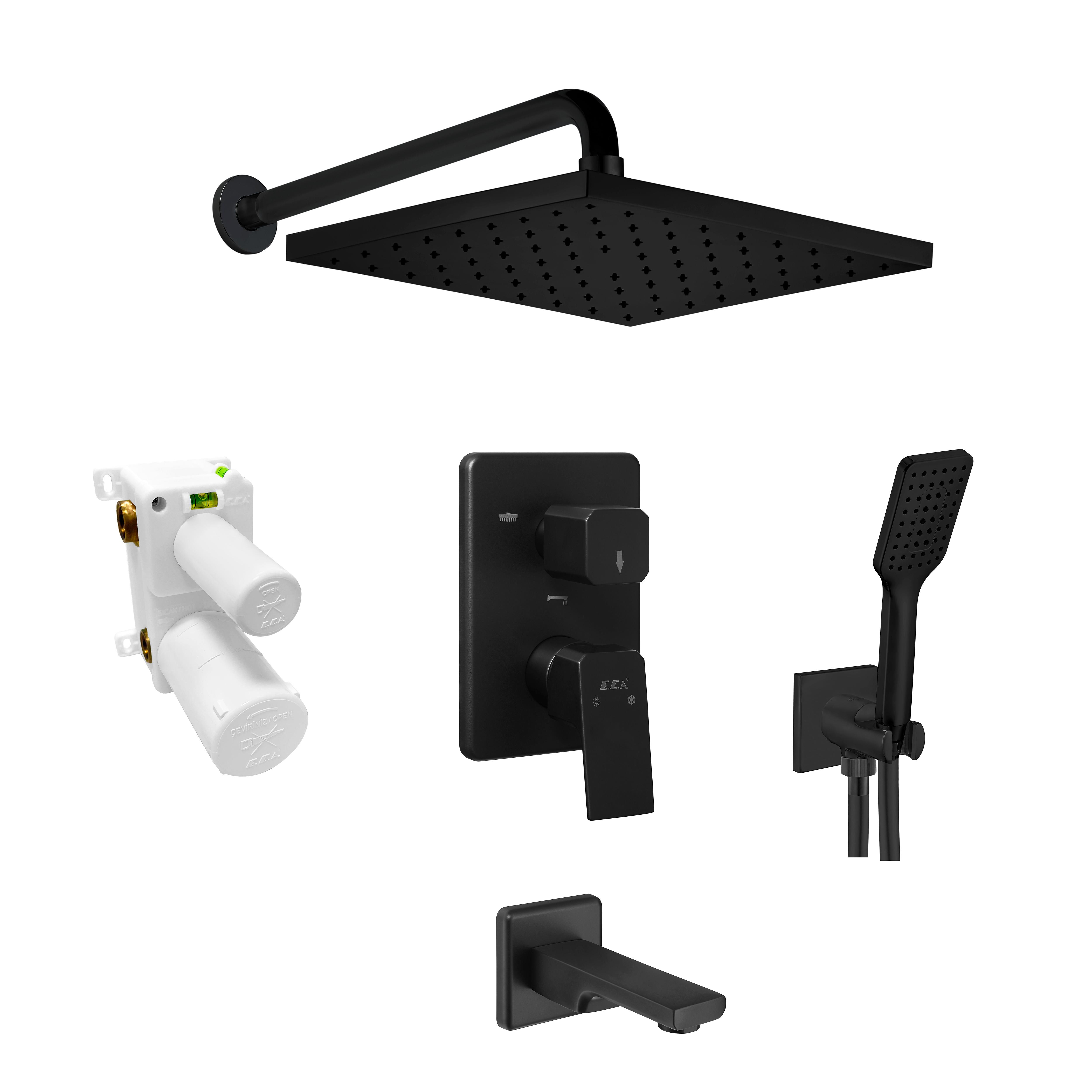 ECA TİERA MAT SİYAH ANKASTRE DUŞ SETİ 3 YOLLU