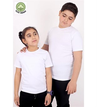 Basic Bisiklet Yaka %100 Pamuk Likralı Düz Unisex Çocuk T-shirt