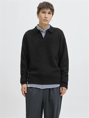 Jack & Jones JJSOHO OLLIE KNIT SPLIT NECK LN Yakalı Kazak