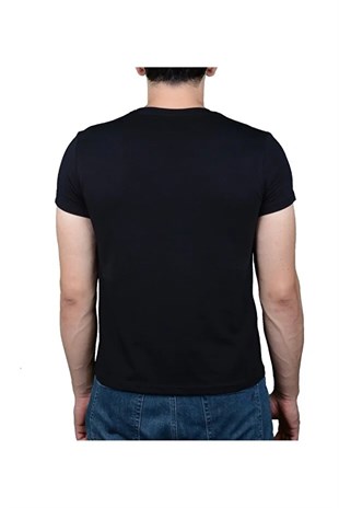 Solo Erkek %100 Organik Pamuklu Kalın Dokulu Bisiklet Yakalı Siyah T-shirt