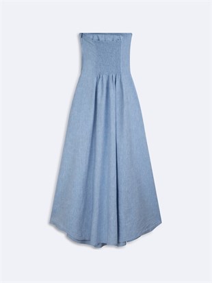 Ltb BAREFE Straplez Uzun Boy Açık Mavi Elbise