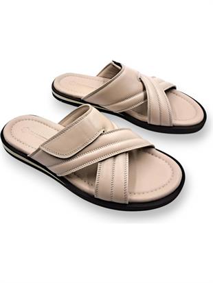 Hammer Jack Ravello Hafif Tasarım Konfor Hakiki Deri Cırtlı Bej Erkek Terlik