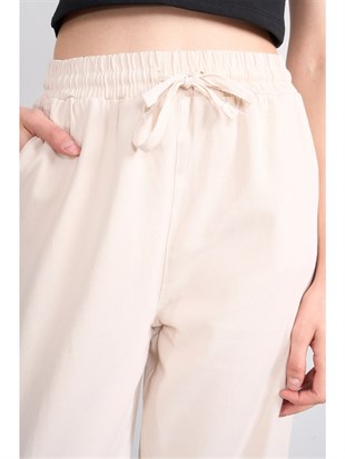 Volumex Beli Lastikli Boru Paça Gabardin Kadın Pantolon