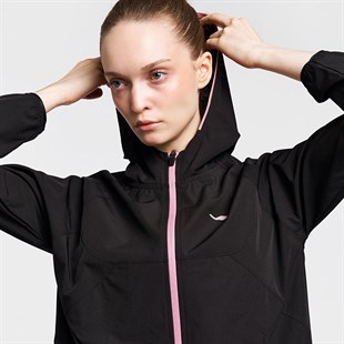 Lescon 26B-2012 Kadın Koşu Fermuarlı Siyah Kapüşonlu Sweatshirt 