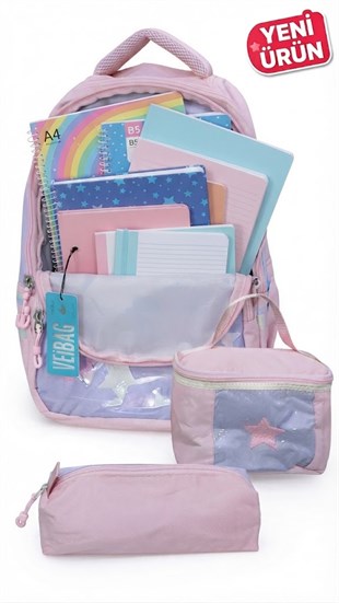 Veibag Premium Fame İlkokul Okul Çantası 3lü Set - Beslenme Çantası ve kalemlikli Sırt Çantası