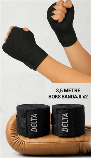 DELTA Boks Kickbox Muay Thai Sanda El Bandajı 3,5 Metre x 2 Adet Siyah
