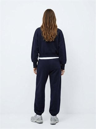 Ltb ZOKOFA Relaxed Fit Yaka Detaylı Yazı Baskılı Lacivert Sweatshırt