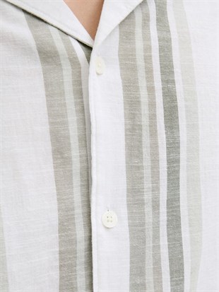 Jack & Jones Jprccsummer Stripe Resort S/S Shirt Sn Haki Erkek Kısa Kol Gömlek