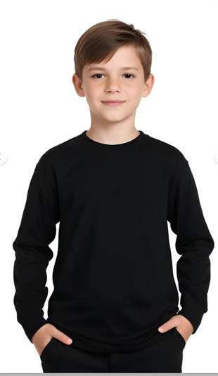 Basic Bisiklet Yaka UZUN KOL%100 Pamuk Likralı Düz Unisex Çocuk T-shirt