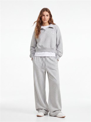 Ltb ZOKOFA Relaxed Fit Yaka Detaylı Yazı Baskılı Gri Sweatshırt
