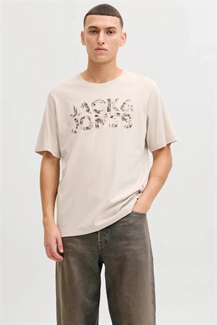 Jack Jones Jjejeff Logo Tee Ss Sn Erkek Bej T-shirt 