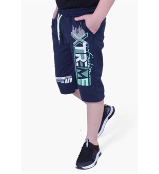 Xtreme Yazı Baskılı Yüksek Bel Erkek Çocuk Kapri Şort LACİVERT