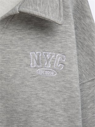 Ltb ZOKOFA Relaxed Fit Yaka Detaylı Yazı Baskılı Gri Sweatshırt