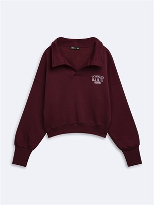 Ltb ZOKOFA Relaxed Fit Yaka Detaylı Yazı Baskılı Lacivert Sweatshırt