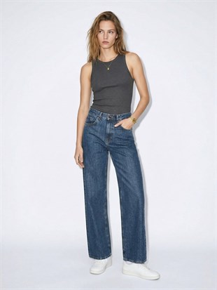 Ltb Vıonne H LOWENA Geniş Paça Yüksek Bel Mid Indigo Jean Pantolon
