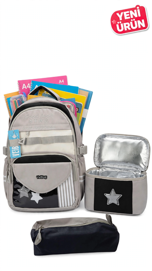 VEIBAG Fame İlkokul Okul Çantası 3lü Set - Beslenme Çantalı Ve Kalemlikli Sırt Çantası 12045