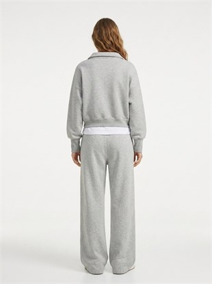 Ltb ZOKOFA Relaxed Fit Yaka Detaylı Yazı Baskılı Gri Sweatshırt