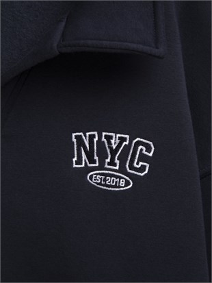 Ltb ZOKOFA Relaxed Fit Yaka Detaylı Yazı Baskılı Lacivert Sweatshırt