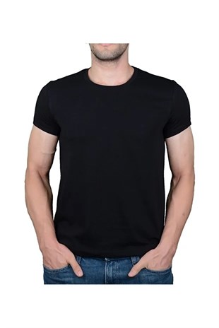 Solo Erkek %100 Organik Pamuklu Kalın Dokulu Bisiklet Yakalı Siyah T-shirt