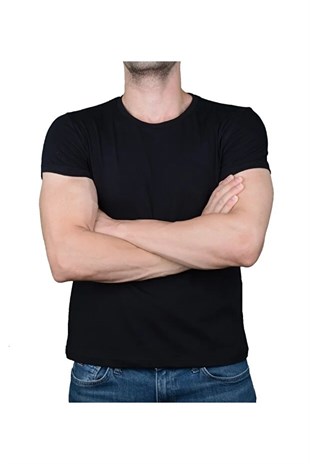 Solo Erkek %100 Organik Pamuklu Kalın Dokulu Bisiklet Yakalı Siyah T-shirt