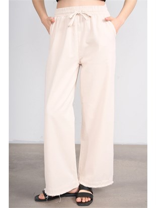 Volumex Beli Lastikli Boru Paça Gabardin Kadın Pantolon