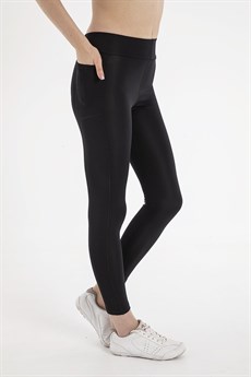 Crozwise Kadın Siyah Micro Cepli Tayt Düz Günlük Spor