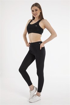 Crozwise Kadın Siyah Micro Cepli Tayt Düz Günlük Spor