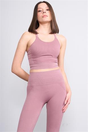 VOLUMEX Gül Kurusu Kadın Sporcu Bustıyer Ve Tayt İkili Takım