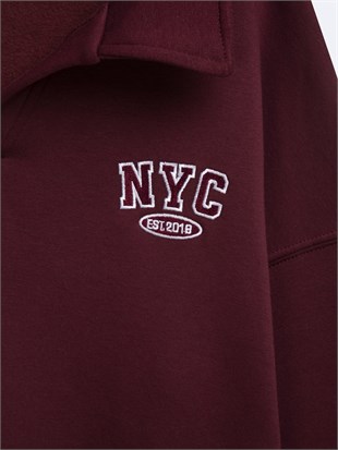 Ltb ZOKOFA Relaxed Fit Yaka Detaylı Yazı Baskılı Lacivert Sweatshırt