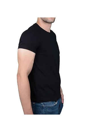 Solo Erkek %100 Organik Pamuklu Kalın Dokulu Bisiklet Yakalı Siyah T-shirt