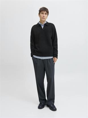 Jack & Jones JJSOHO OLLIE KNIT SPLIT NECK LN Yakalı Kazak