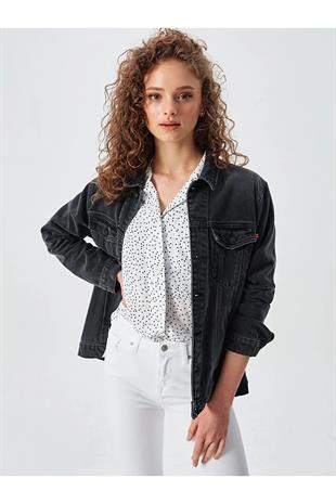 Ltb Alberta Black Feather Wash Kadın Kot Ceket