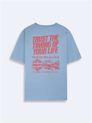 LTB COBERA Erkek Sıfır Yaka Kısa Kol Sırtı Baskılı Mavi T-Shirt 1225842906089