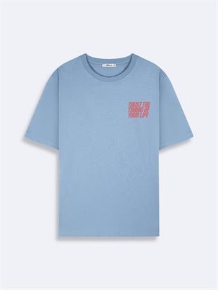 LTB COBERA Erkek Sıfır Yaka Kısa Kol Sırtı Baskılı Mavi T-Shirt 1225842906089