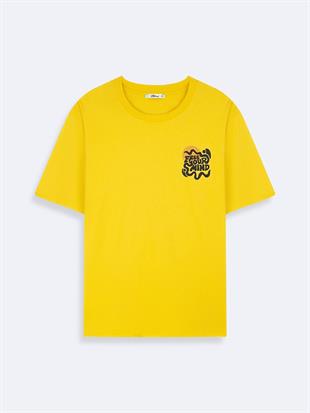 Ltb LEBOSA Erkek Sıfır Yaka Kısa Kol Sarı T-Shirt 1225842896089