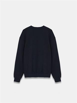 LTB LESAFA Baskılı Sıfır Yaka Uzun Kollu Relaxed Fit Siyah Sweatshırt