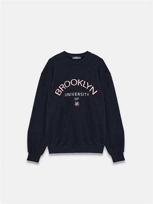 LTB LESAFA Baskılı Sıfır Yaka Uzun Kollu Relaxed Fit Siyah Sweatshırt