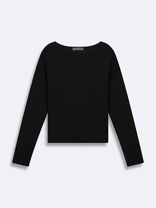 Ltb MABADA Kesik V Yaka Soluk Görünümlü Siyah Sweatshırt 1125810666089