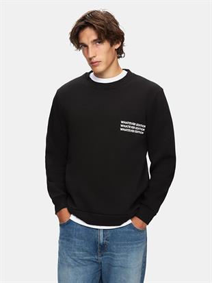 LTB NEBEZE Uzun Kollu Sıfır Yaka Slogan Baskılı Siyah Sweatshırt