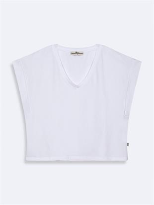 Ltb NOMAKA  Kadın V Yaka Oversize Yıkamalı Kısa Kol  T-shırt 12248001160016